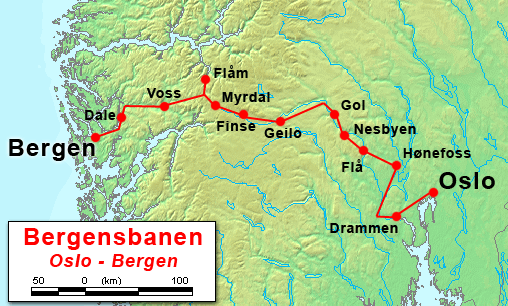 Mapa interactivo Bergensbanen 2025 con puntos AR